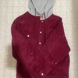 Maroon Corduroy Hooded Jacket